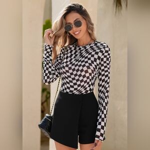 Boutique Brand Stylish Black & White Checkered Blouse